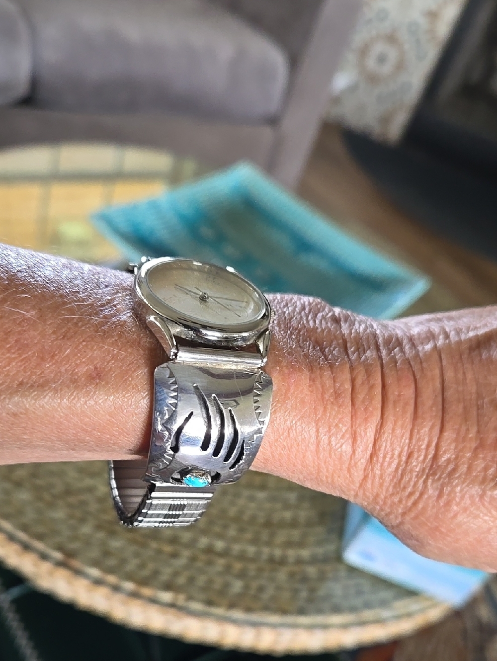 Rare Mens Navajo Silver and Turquoise Watch